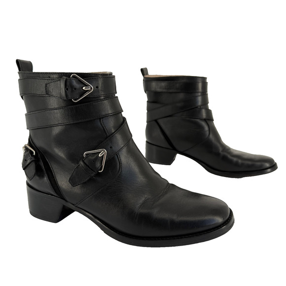 Derek Lam 10 Crosby Women Boots Leather Coleen Buckle Moto Grunge Biker Size 8.5 - Picture 1 of 12